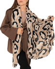 Sciarpa misto cotone beige con stampa animalier - Mya Accessories