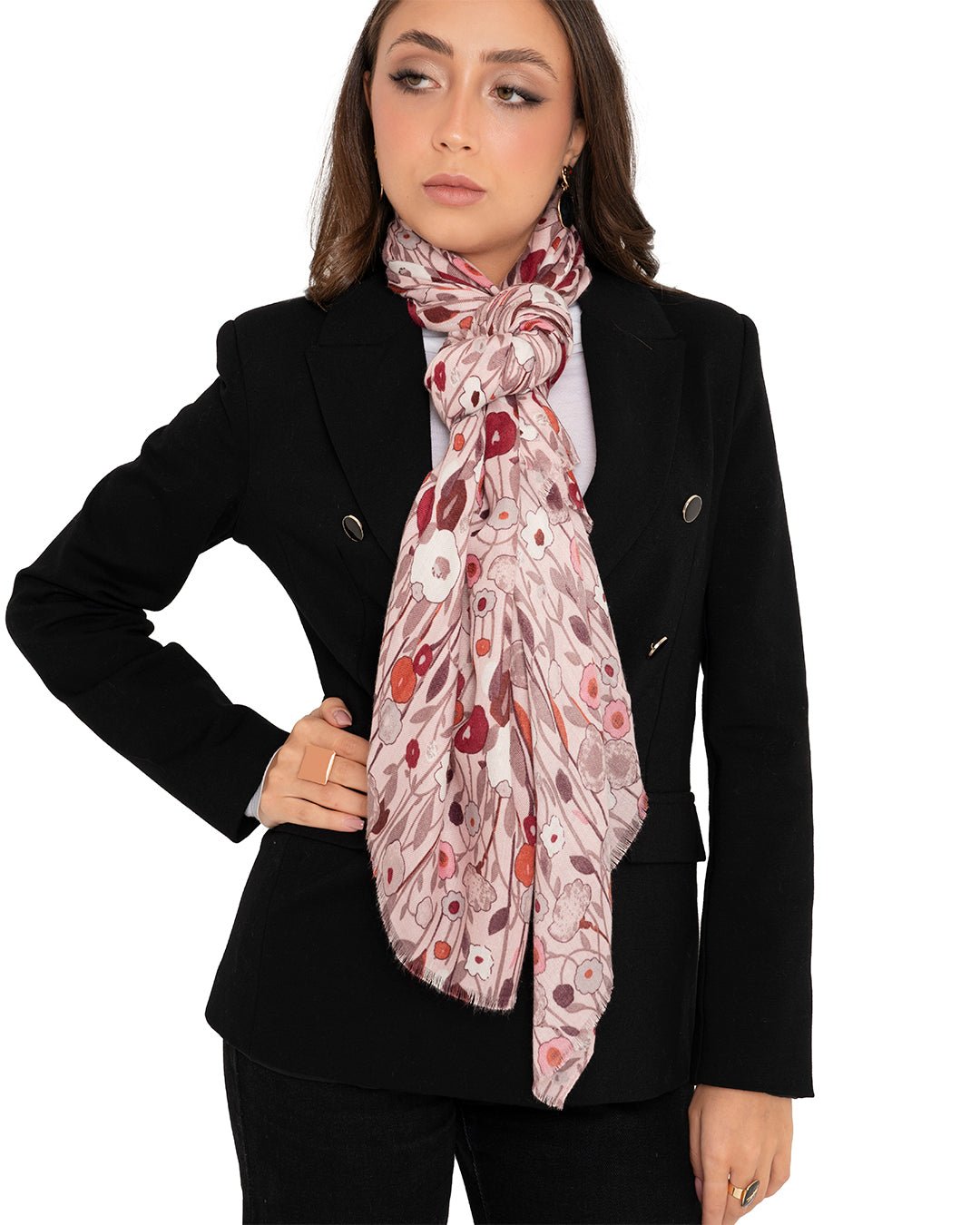 Sciarpa misto cotone rosa con stampa a fiori di campo - Mya Accessories