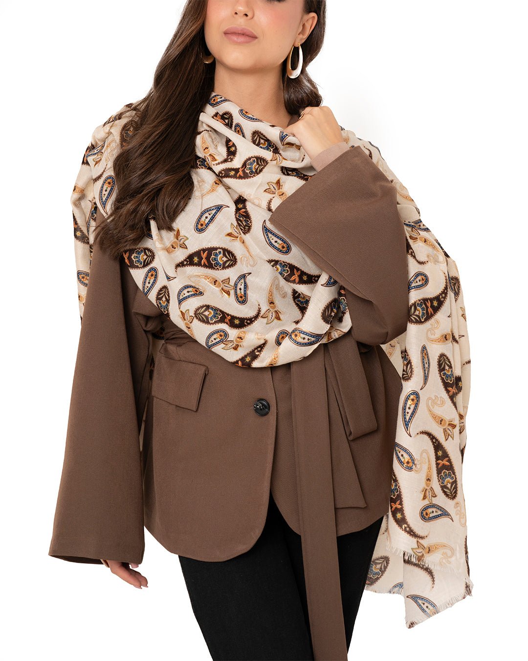 Sciarpa misto cotone beige con stampa paisley - Mya Accessories