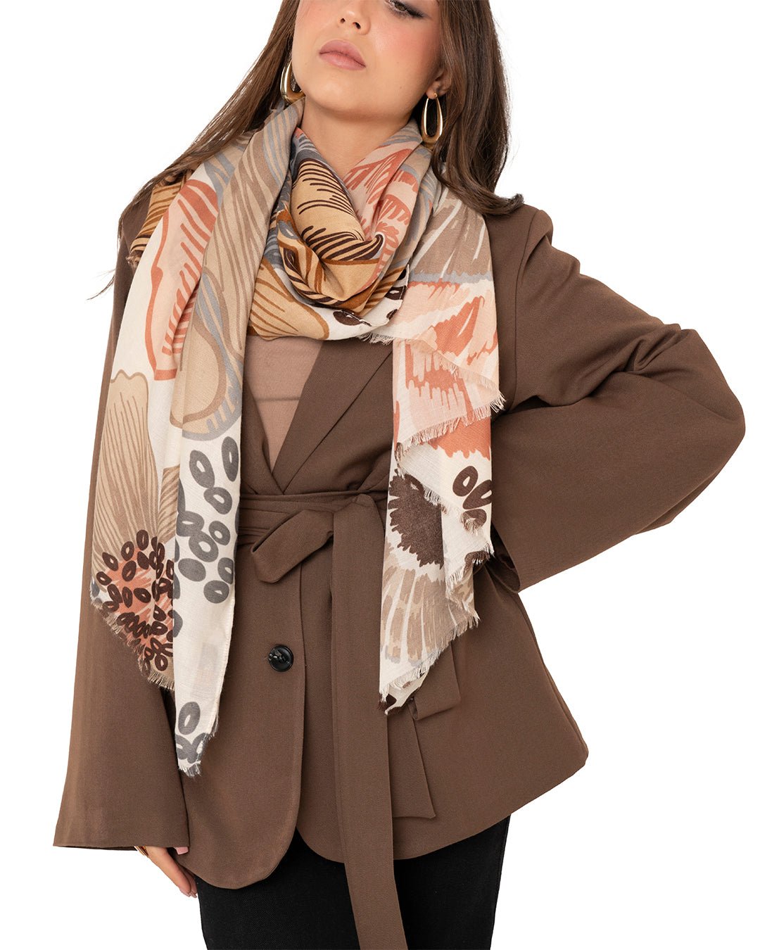 Sciarpa misto cotone beige con stampa floreale - Mya Accessories