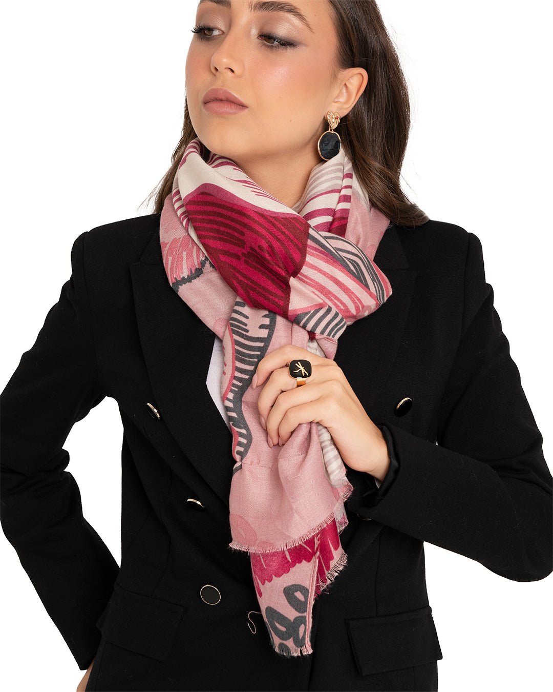 Sciarpa misto cotone rosa con stampa floreale - Mya Accessories