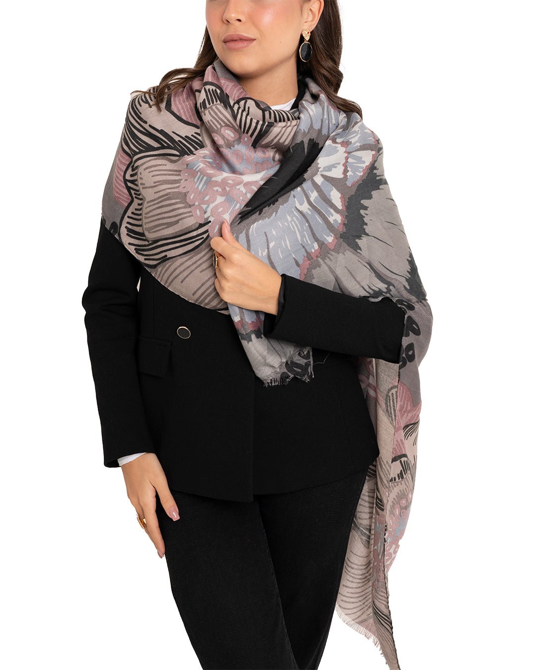 Sciarpa misto cotone grigia con stampa floreale - Mya Accessories