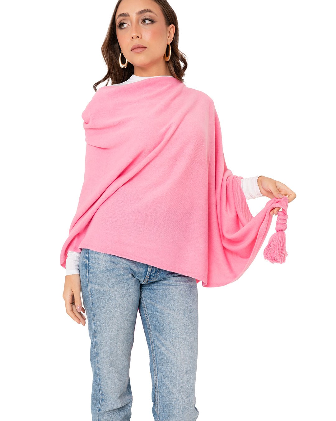 Poncho mantella in acrilico con nappine rosa - Mya Accessories