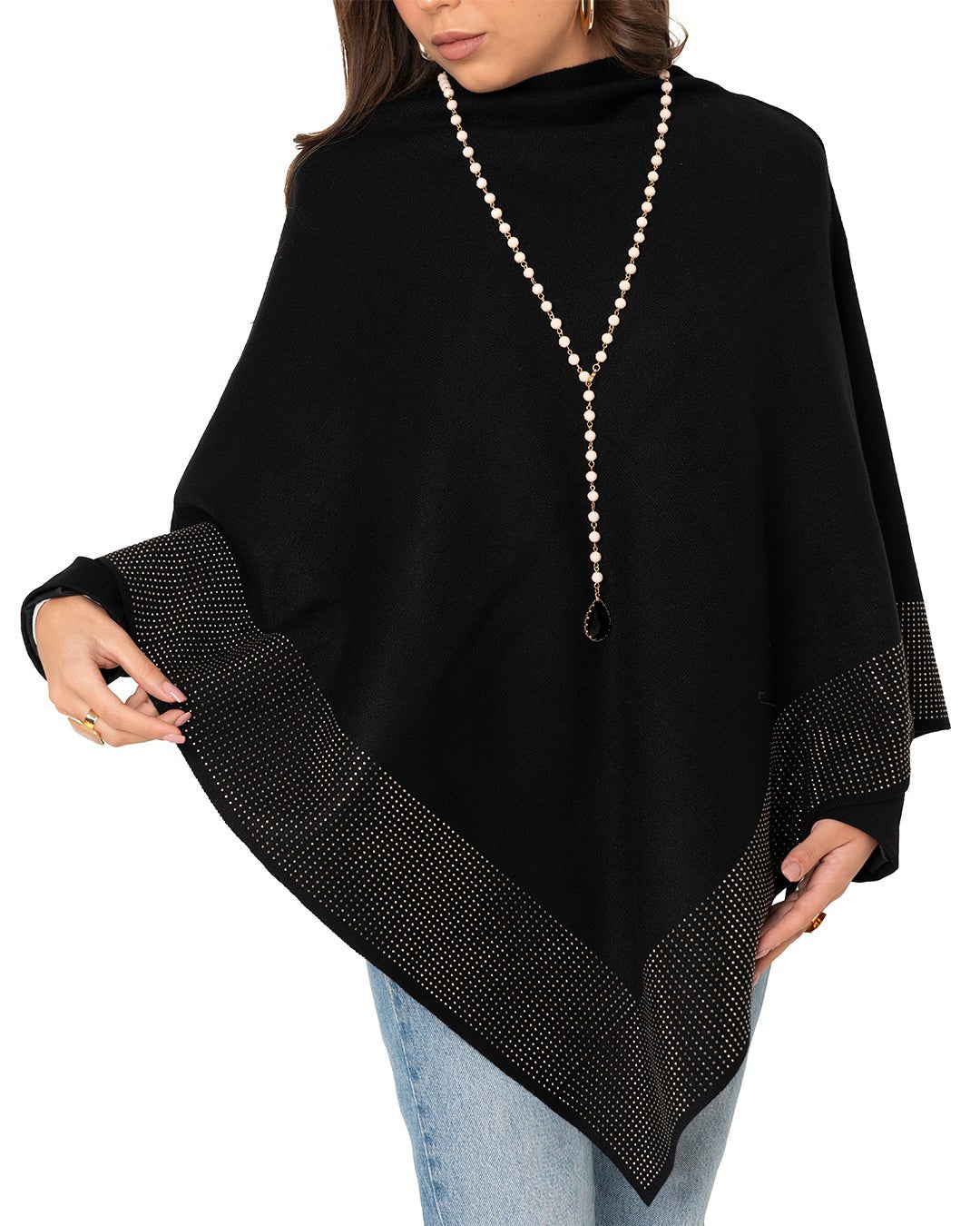 Mantella dal tessuto morbido nera con strass colore oro - Mya Accessories