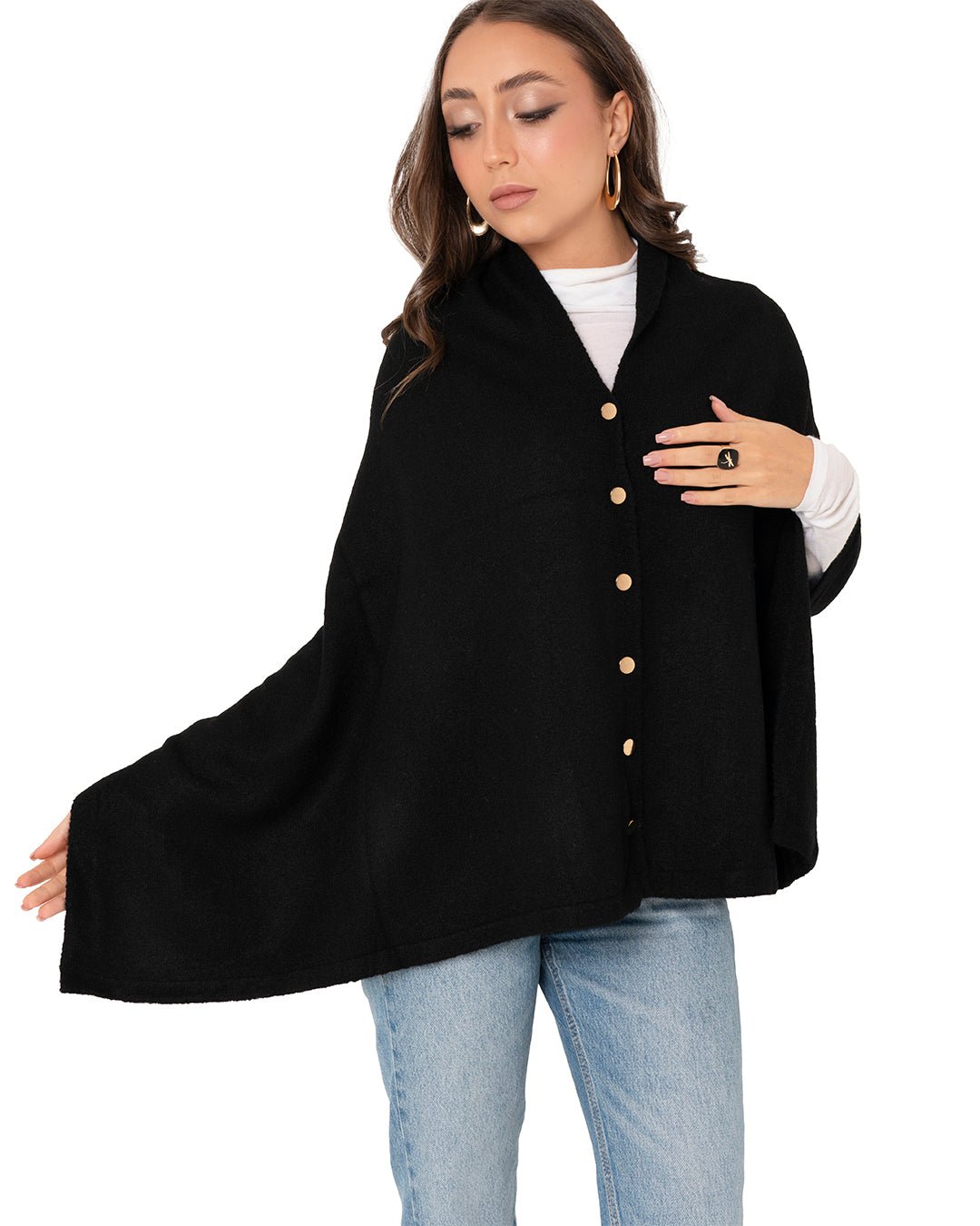 Mantella morbida nera con bottoni colore oro - Mya Accessories