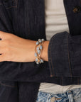 Bracciale elastico con inserti in metallo e pietre in vetro grigie - Mya Accessories