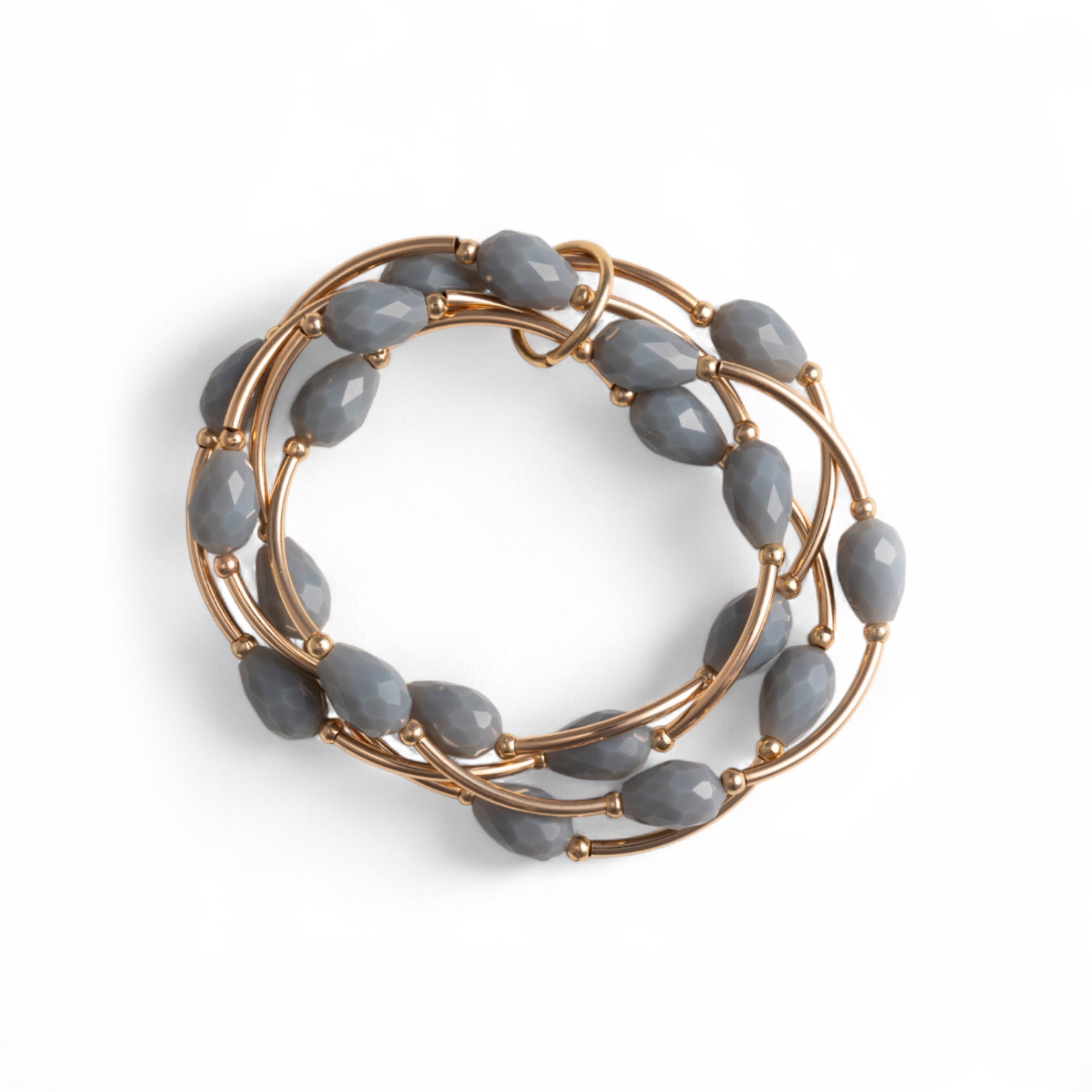 Bracciale elastico con inserti in metallo e pietre in vetro grigie - Mya Accessories