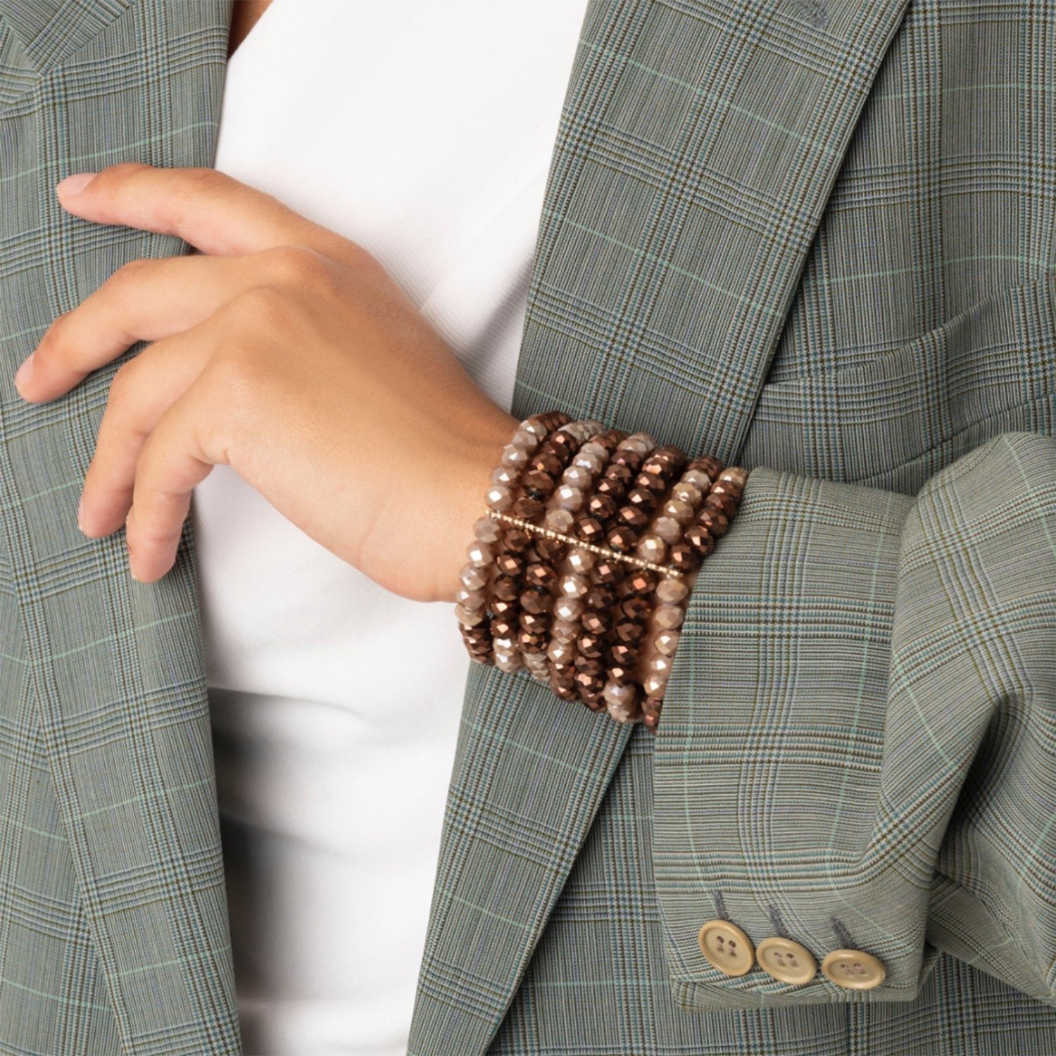 Bracciale multifilo elastico con micro cristalli bronzo - Mya Accessories