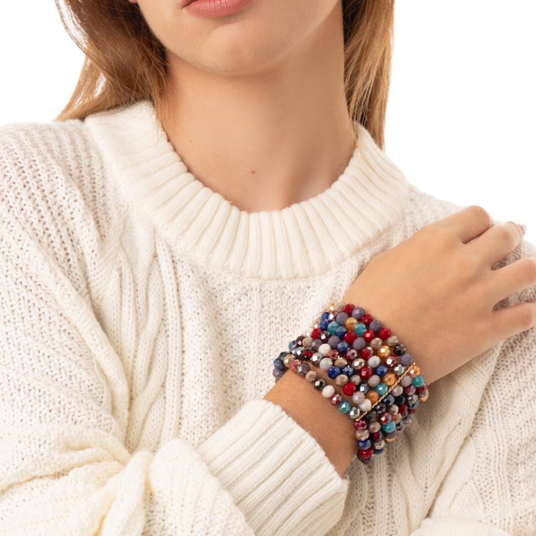 Bracciale a quattro fili elastici con micro cristalli multicolore - Mya Accessories