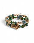 Bracciale elastico a due fili con pietre in vetro verdi - Mya Accessories
