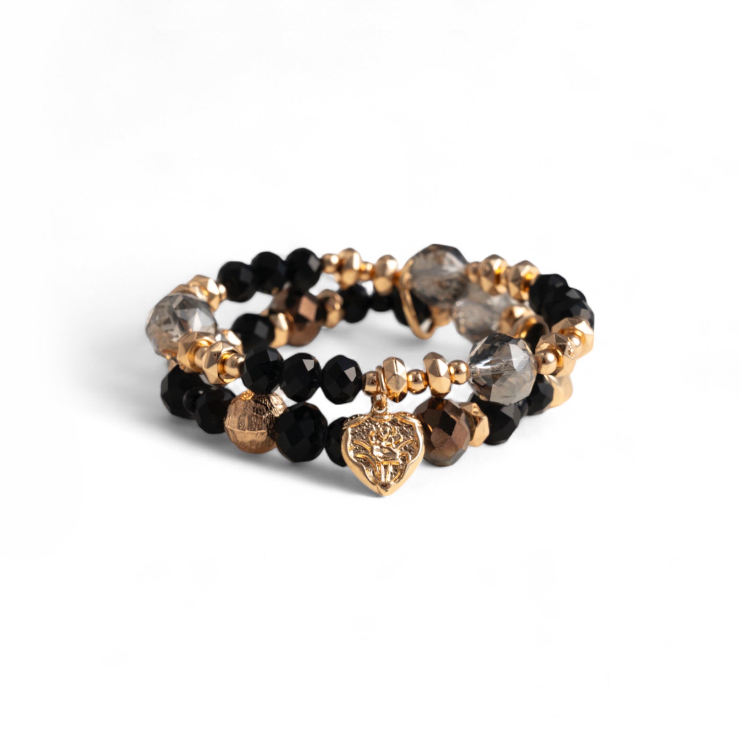 Bracciale elastico a due fili con pietre in vetro nere - Mya Accessories