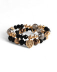 Bracciale elastico a due fili con pietre in vetro nere - Mya Accessories