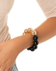 Bracciale elastico con sfere nere ed oro - Mya Accessories