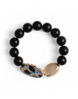Bracciale elastico con pietre in acrilico nero ed inserti animalier - Mya Accessories