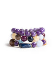 Bracciale elastico a tre linee con sfere in acrilico e vetro tono viola - Mya Accessories