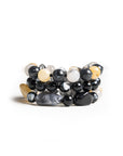 Bracciale elastico a tre linee con sfere in acrilico e vetro tono nero - Mya Accessories