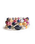 Bracciale elastico a tre linee con pietre in acrilico e vetro multi viola - Mya Accessories