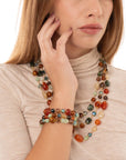 Bracciale elastico a tre linee con pietre in acrilico e vetro multi arancio - Mya Accessories
