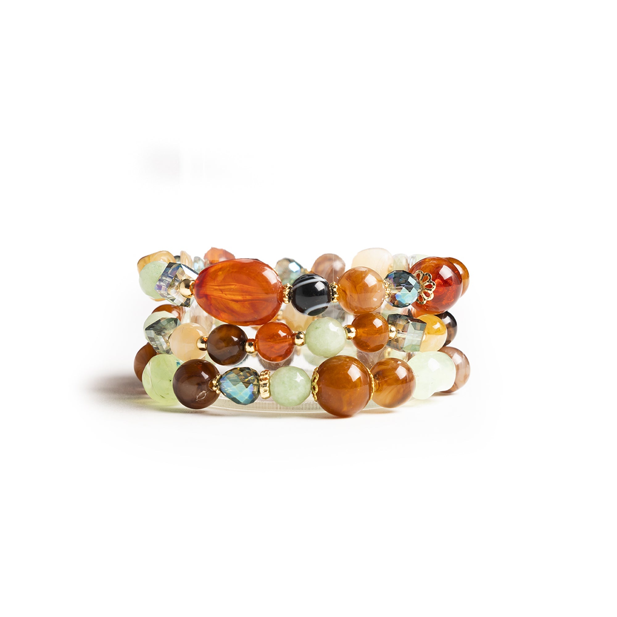 Bracciale elastico a tre linee con pietre in acrilico e vetro multi arancio - Mya Accessories