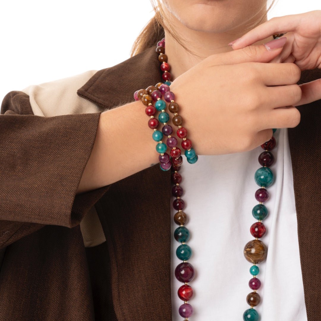Bracciale elastico a tre fili con sfere in acrilico multicolore - Mya Accessories