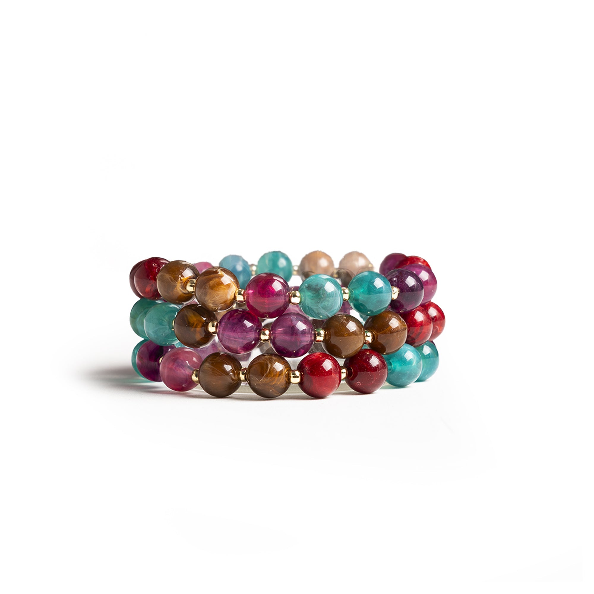 Bracciale elastico a tre fili con sfere in acrilico multicolore - Mya Accessories