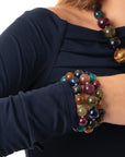 Bracciale elastico a tre linee con sfere in acrilico e vetro mutlicolore - Mya Accessories