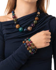 Bracciale elastico a tre linee con sfere in acrilico e vetro mutlicolore - Mya Accessories