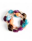 Bracciale elastico a quattro fili con inserti in metallo e pietre in acrilico multi viola - Mya Accessories