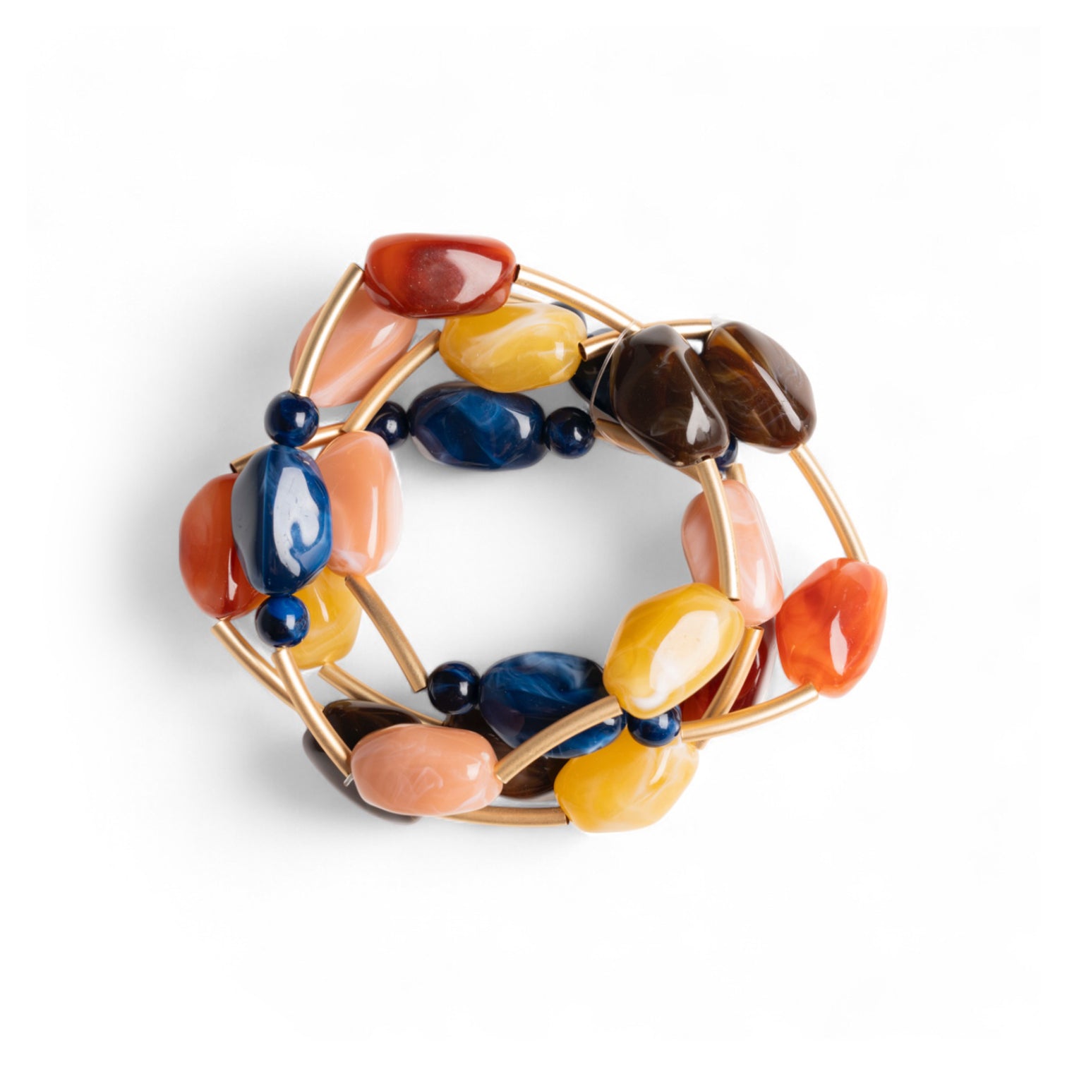 Bracciale elastico a quattro fili con inserti in metallo e pietre in acrilico multicolore - Mya Accessories