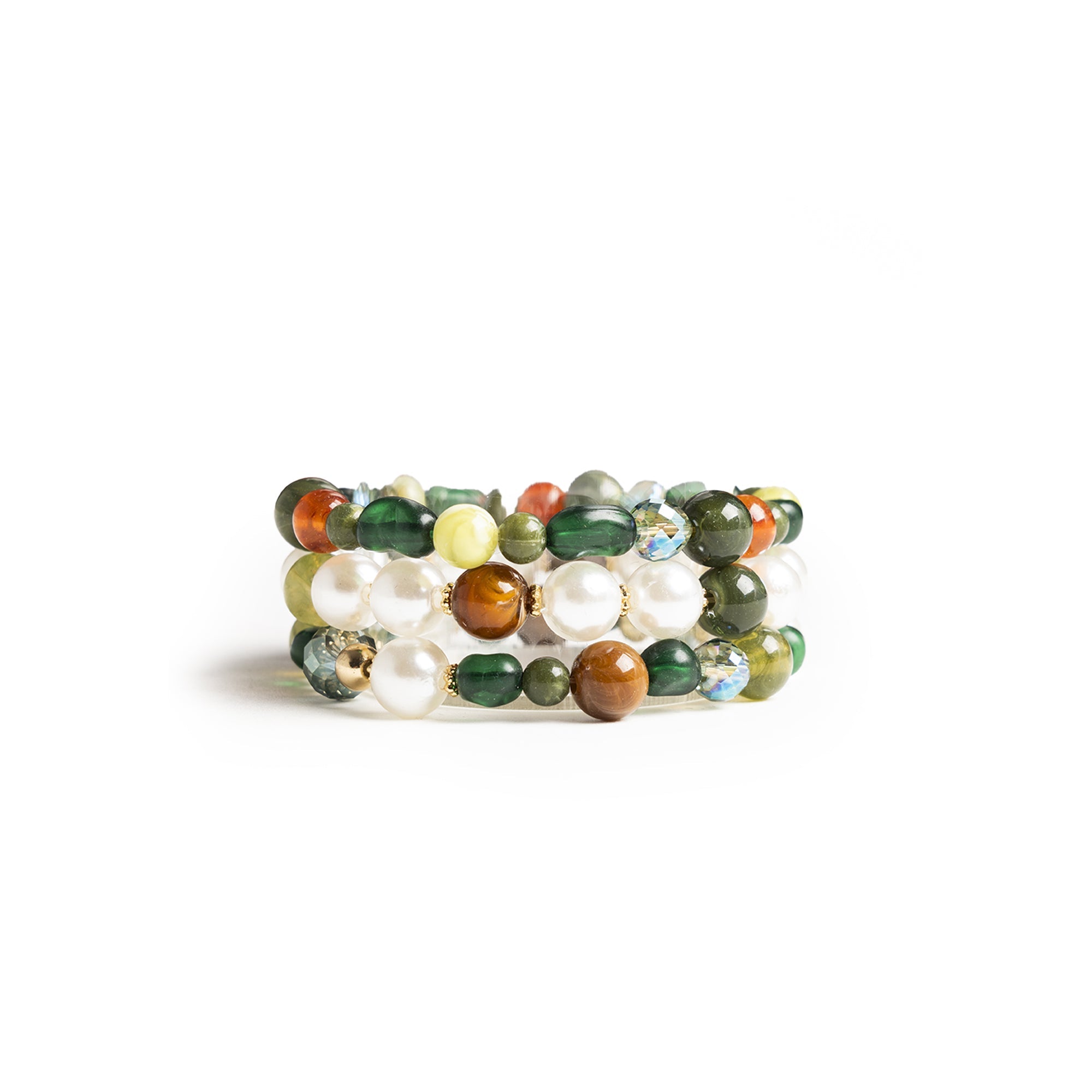 Bracciale elastico a tre linee con pietre in vetro ed acrilico tono verde - Mya Accessories
