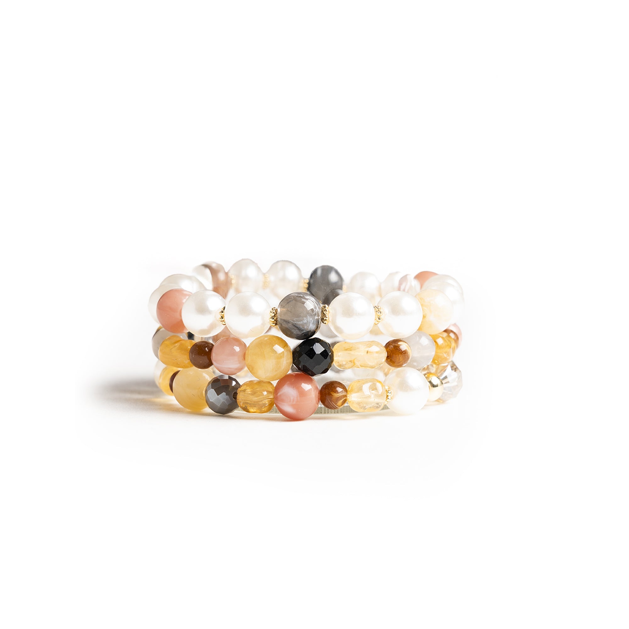 Bracciale elastico a tre linee con pietre in vetro ed acrilico tono giallo - Mya Accessories