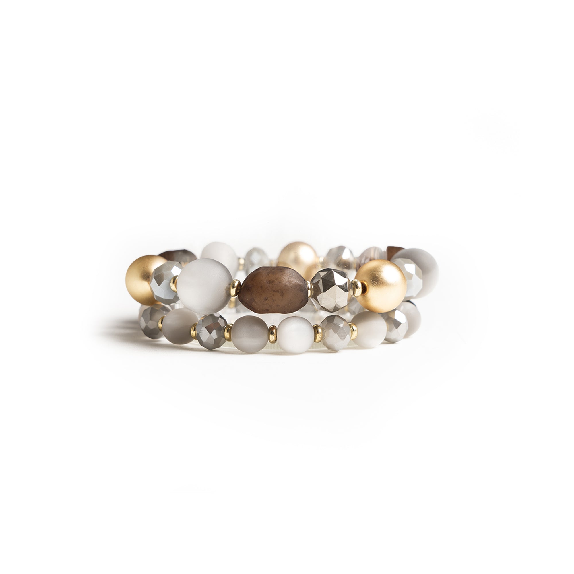 Bracciale elastico a due linee con sfere in resina, acrilico e vetro tono grigio - Mya Accessories