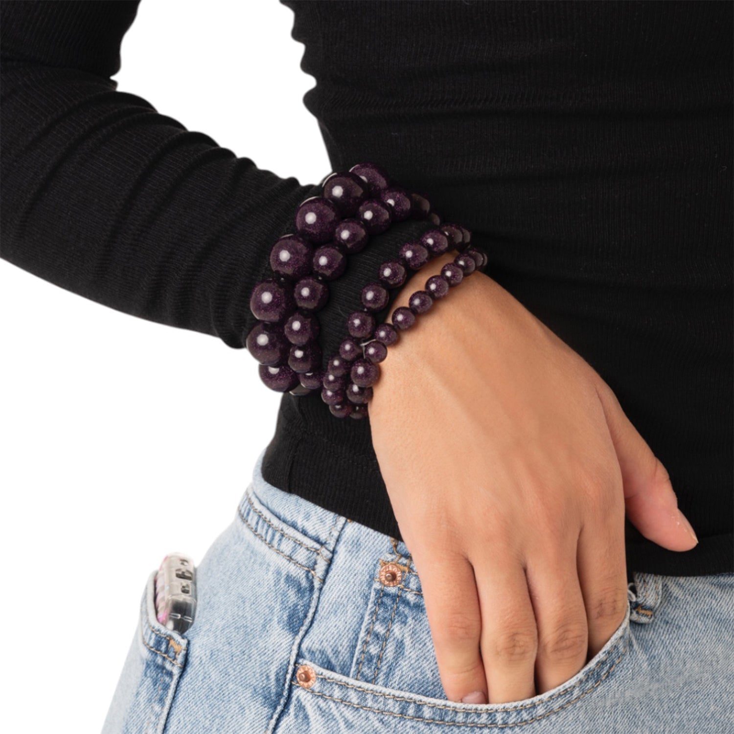 Bracciale elastico multilinee con pietre in resina viola - Mya Accessories