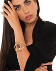 Bracciale rigido con pietra in vetro colore ambra - Mya Accessories