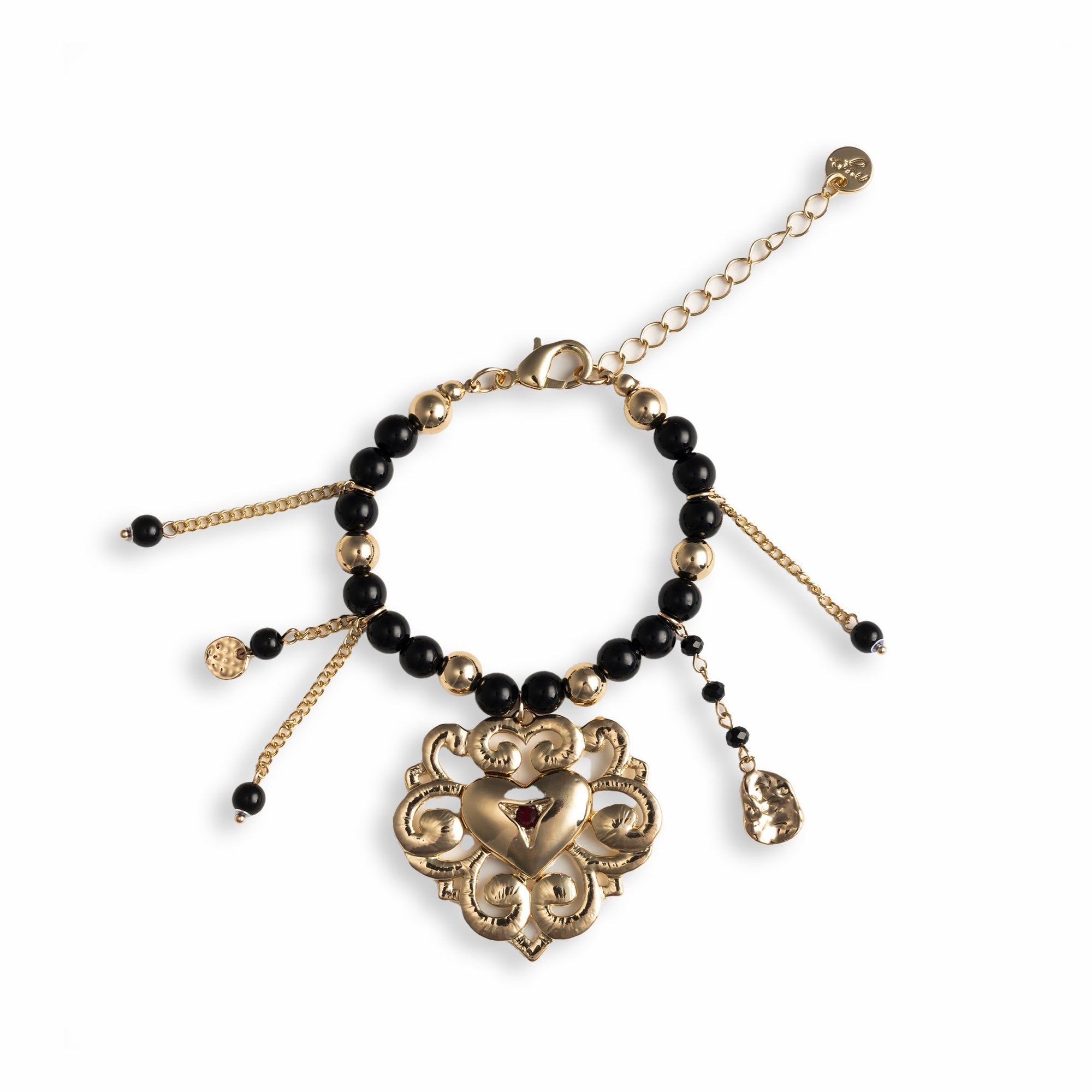 Bracciale con pietre in acrilico nere, con pendente a cuore - Mya Accessories