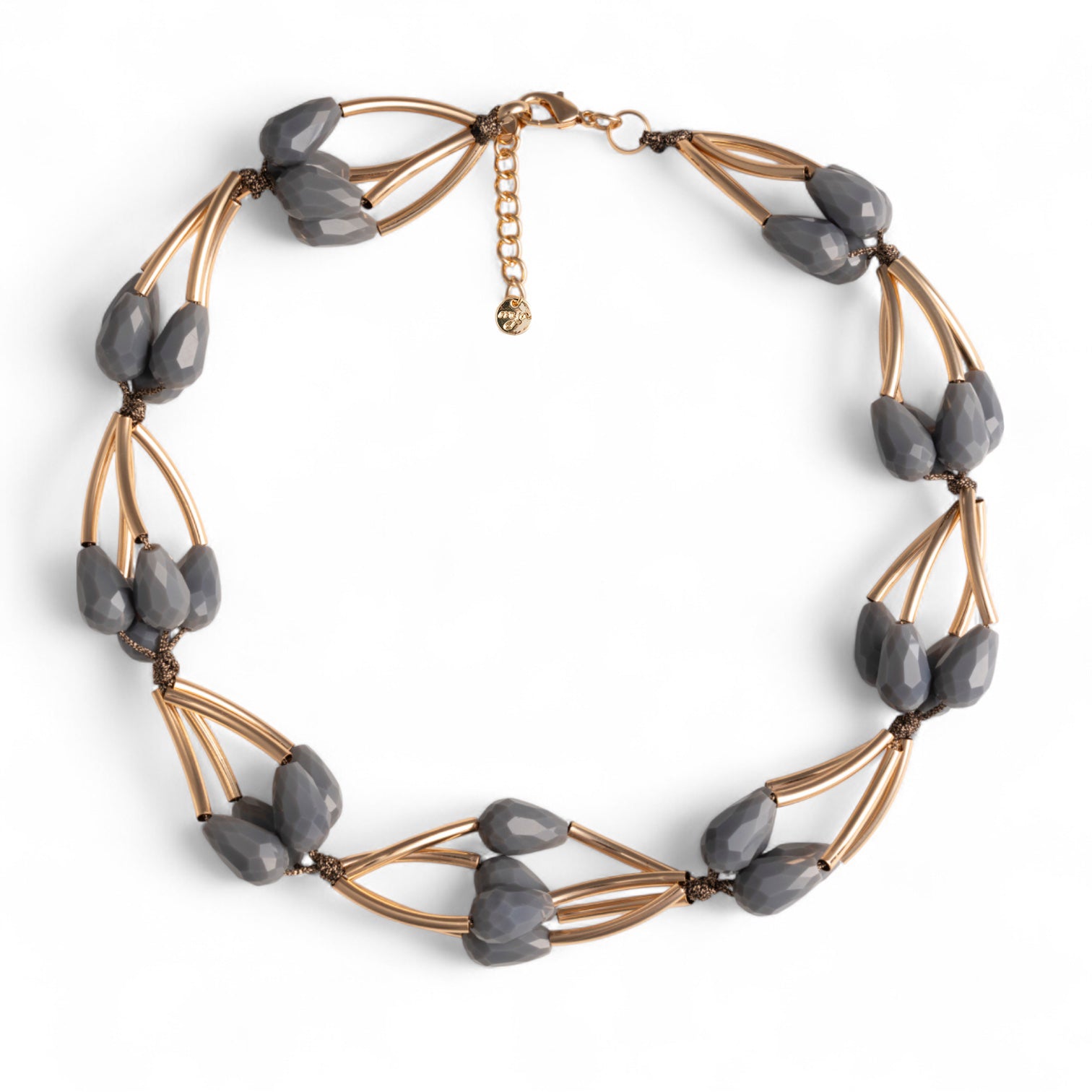Collana girocollo strutturato in metallo con pietre in vetro grigie - Mya Accessories