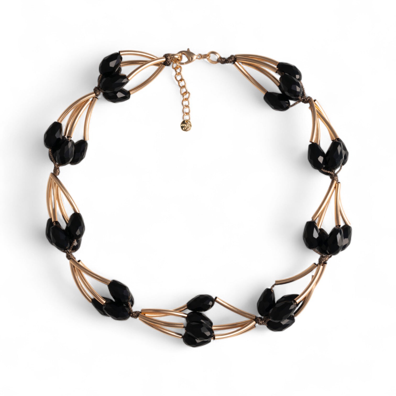 Collana girocollo strutturato in metallo con pietre in vetro nere - Mya Accessories