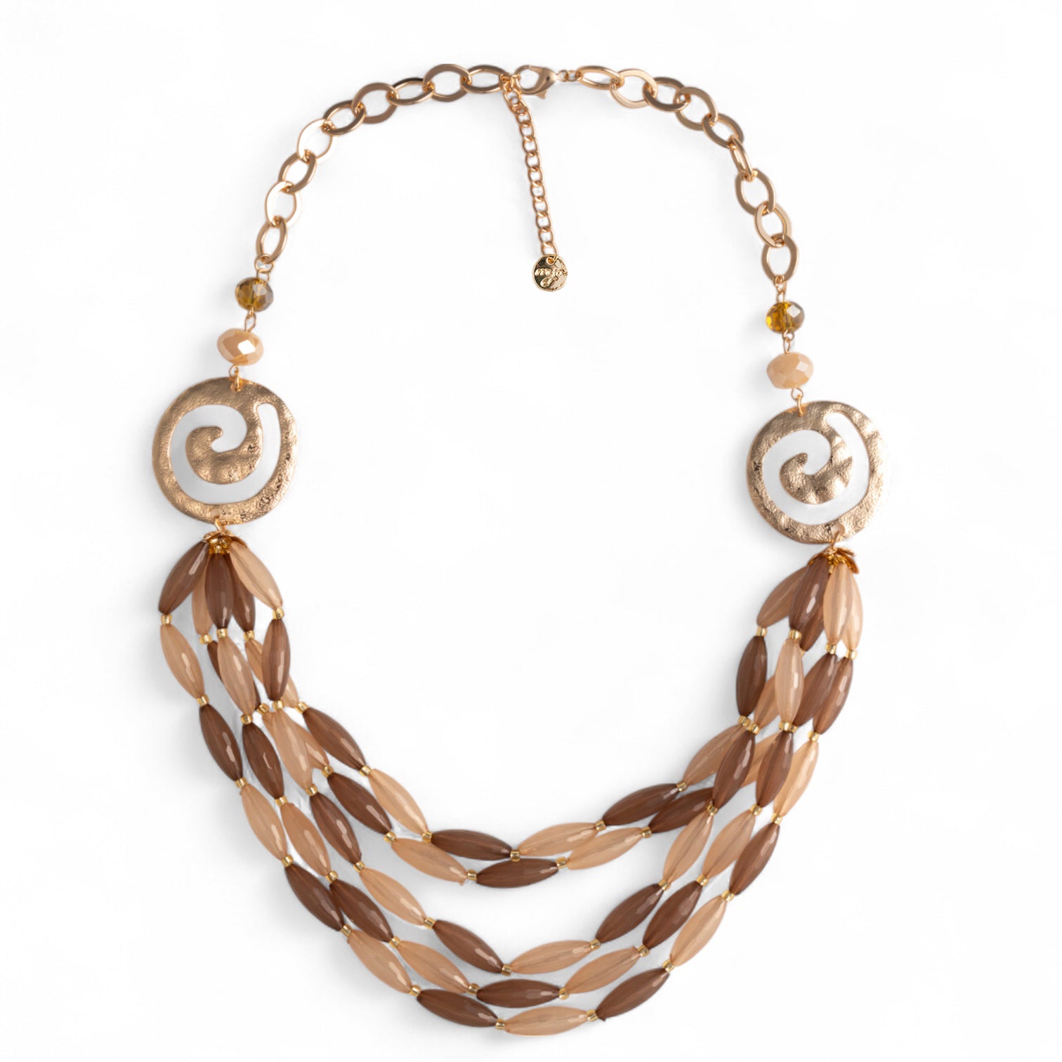 Collana a catena multilinee in acrilico tono beige, con inserti di spirale in metallo - Mya Accessories