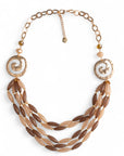 Collana a catena multilinee in acrilico tono beige, con inserti di spirale in metallo - Mya Accessories