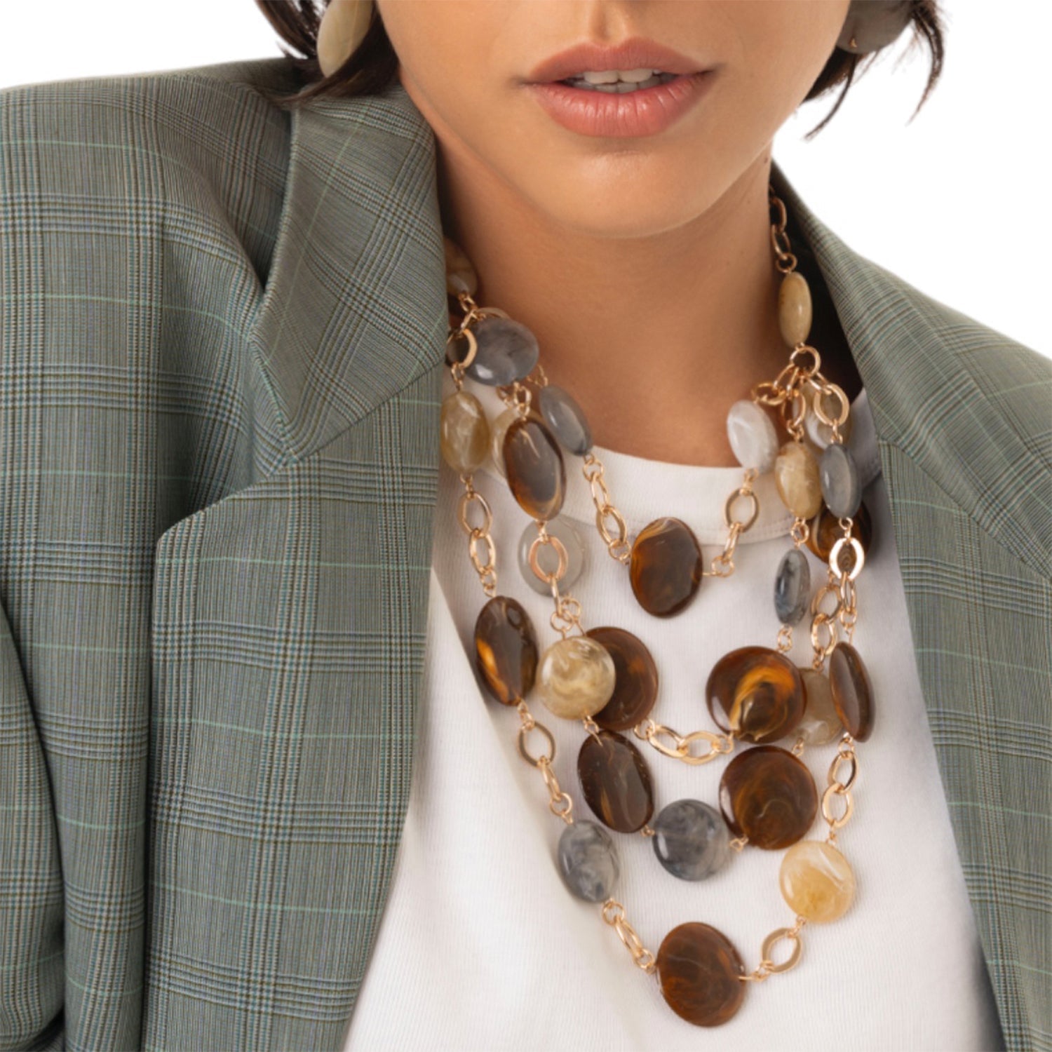 Collana a catena con cascata di pietre schiacciate in acrilico multi beige - Mya Accessories