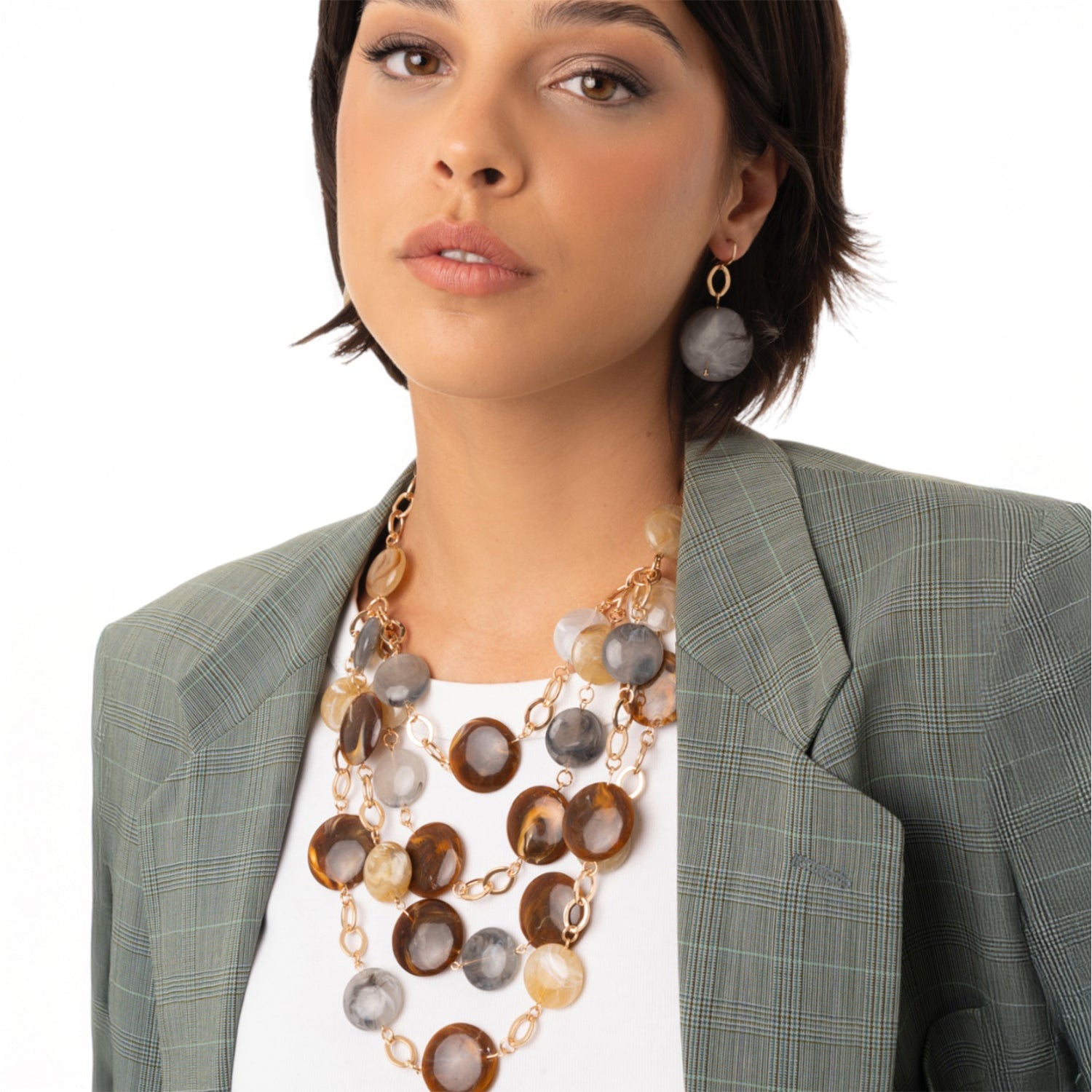 Collana a catena con cascata di pietre schiacciate in acrilico multi beige - Mya Accessories