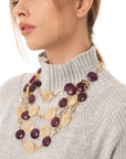 Collana a catena con cascata di pietre schiacciate in acrilico beige e viola - Mya Accessories