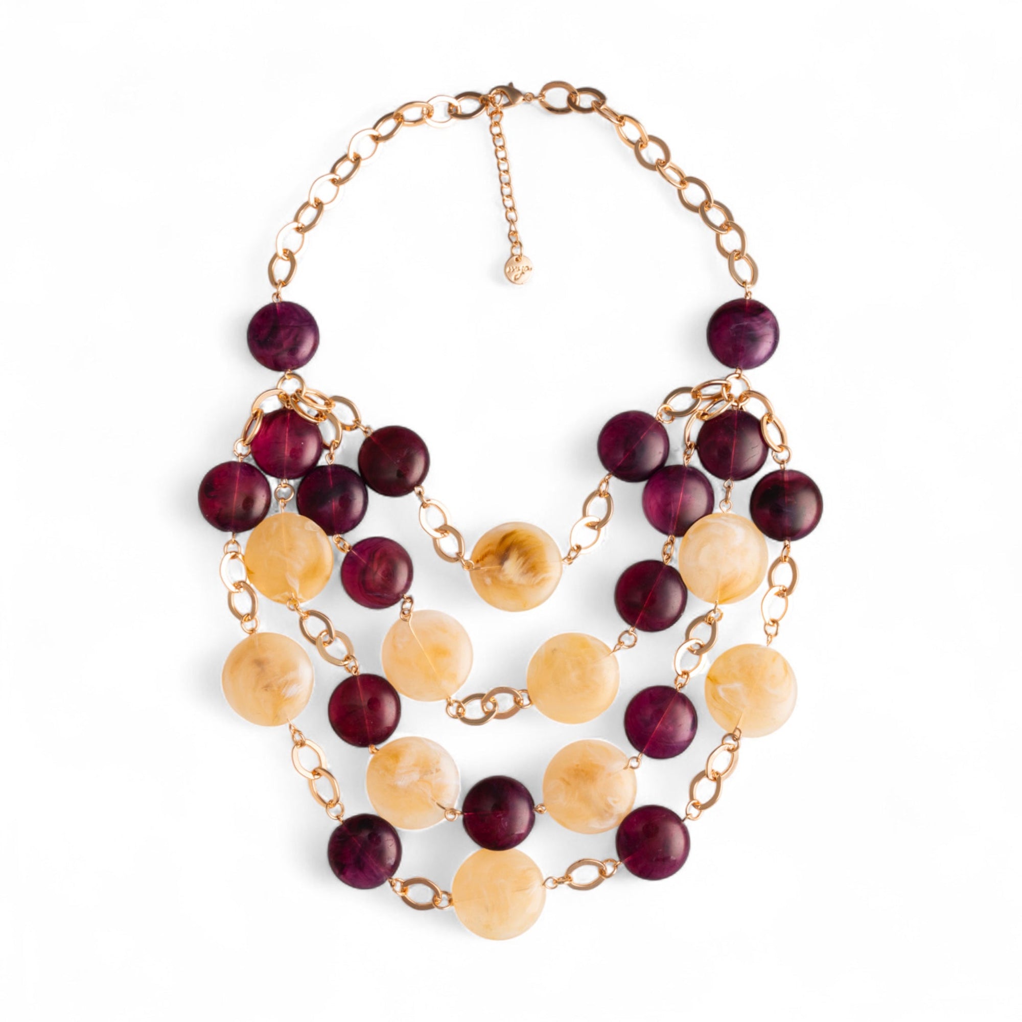 Collana a catena con cascata di pietre schiacciate in acrilico beige e viola - Mya Accessories