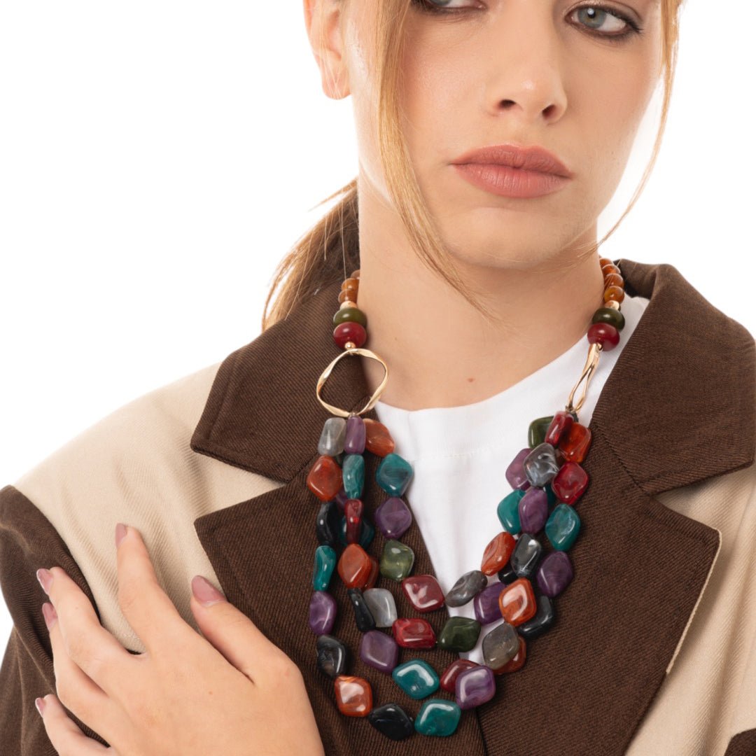 Collana multifilo con pietre in acrilico multicolore - Mya Accessories