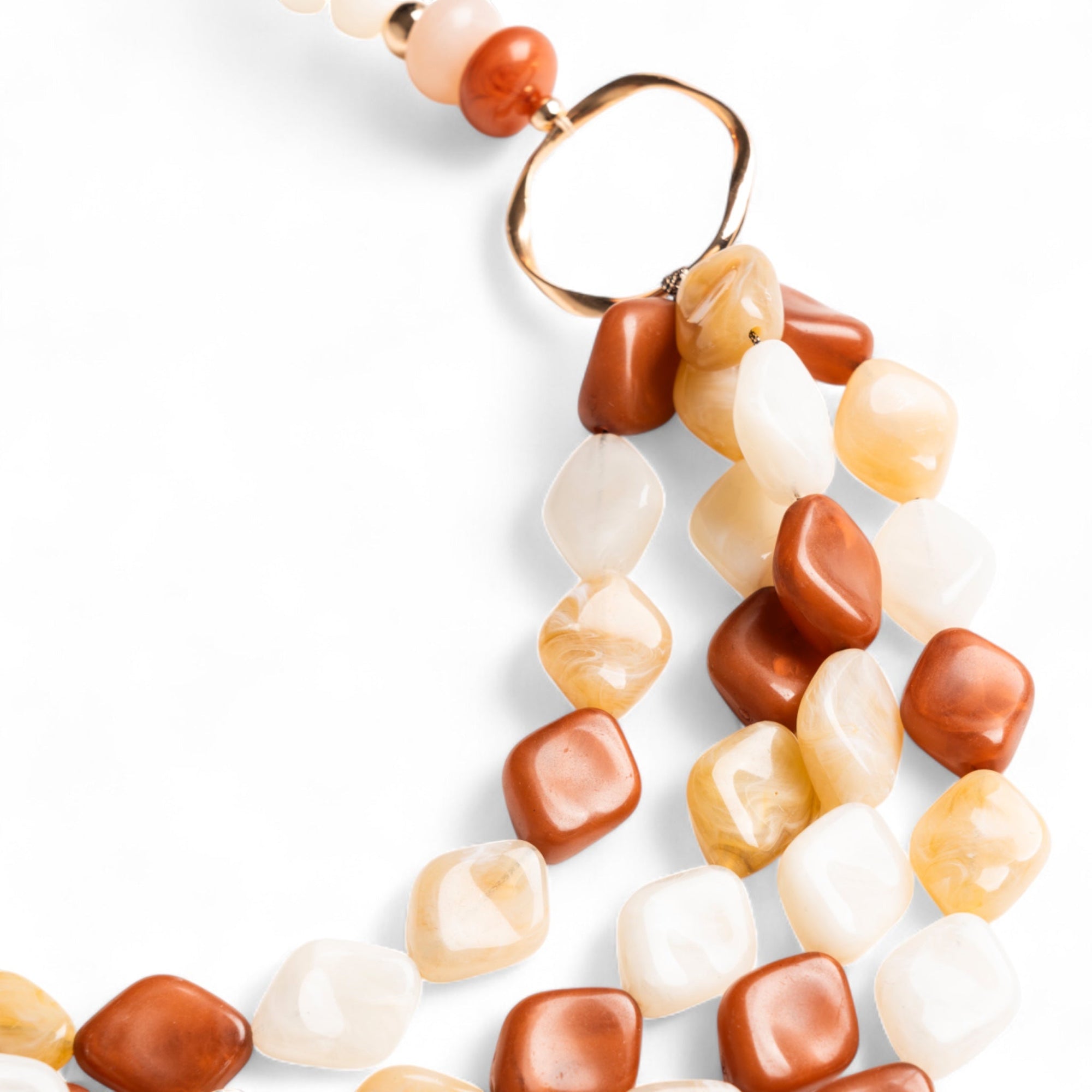 Collana multi filo con pietre in acrilico tono beige - Mya Accessories