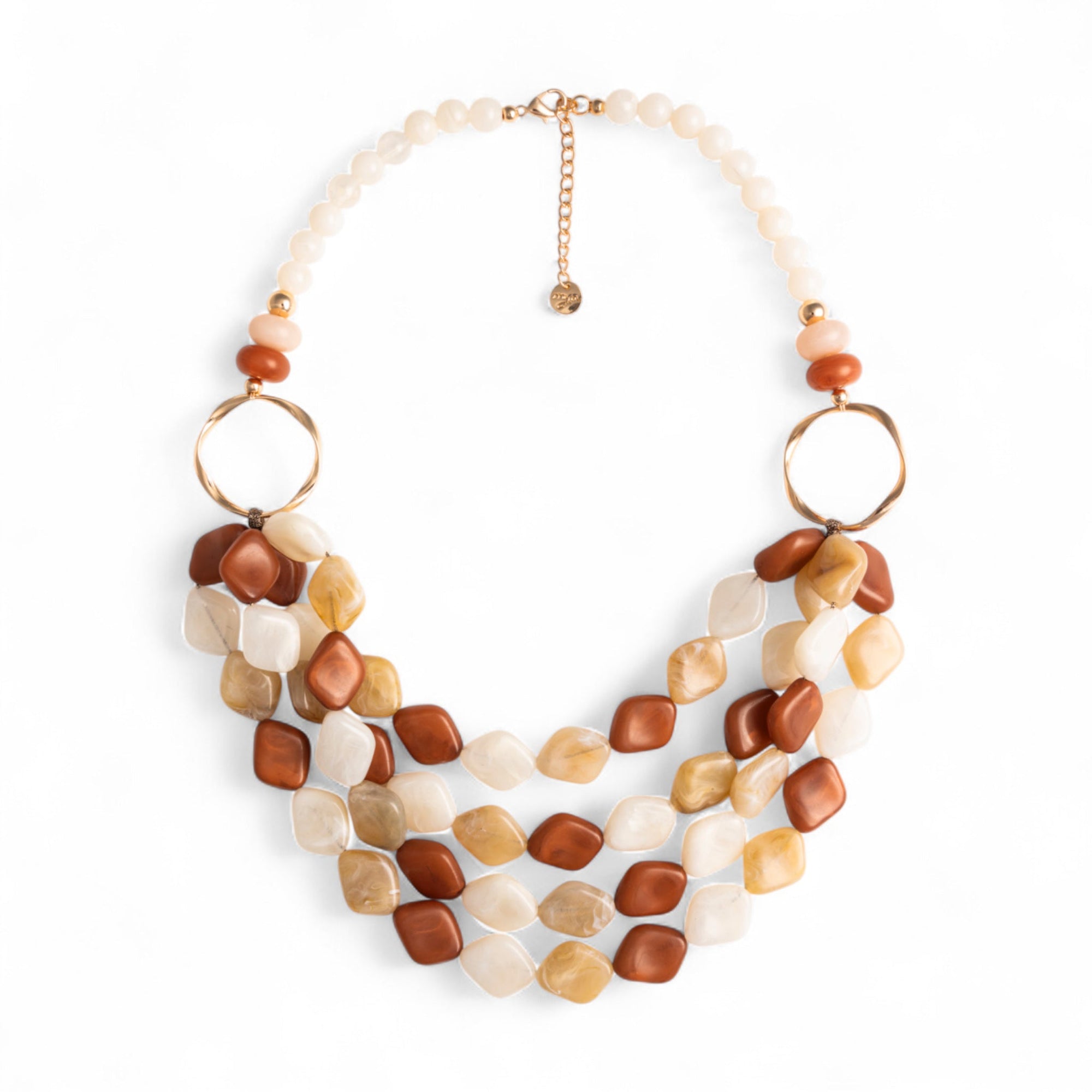 Collana multi filo con pietre in acrilico tono beige - Mya Accessories