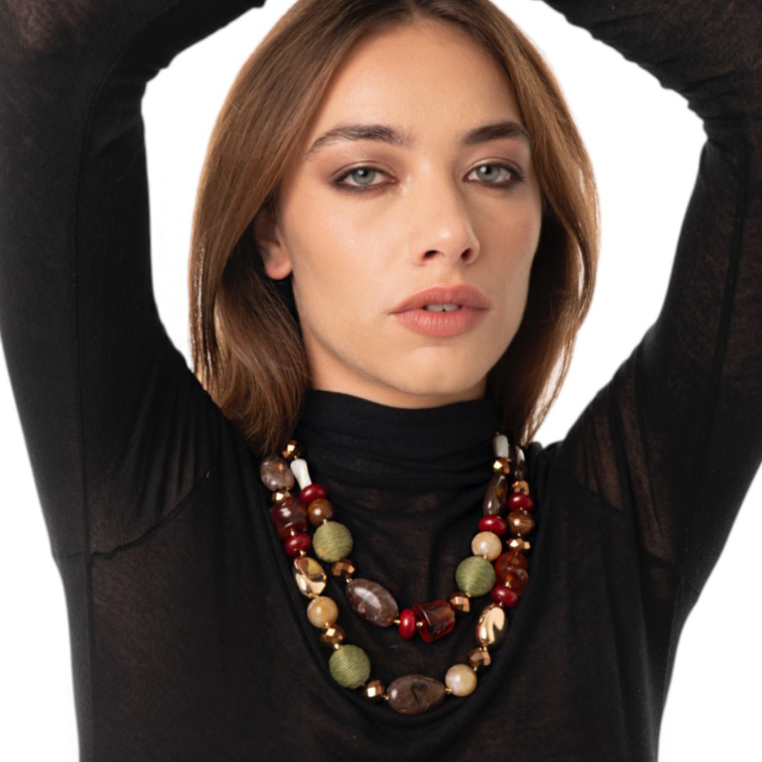 Collana a catena a due fili con pietre in acrilico e vetro multicolore - Mya Accessories