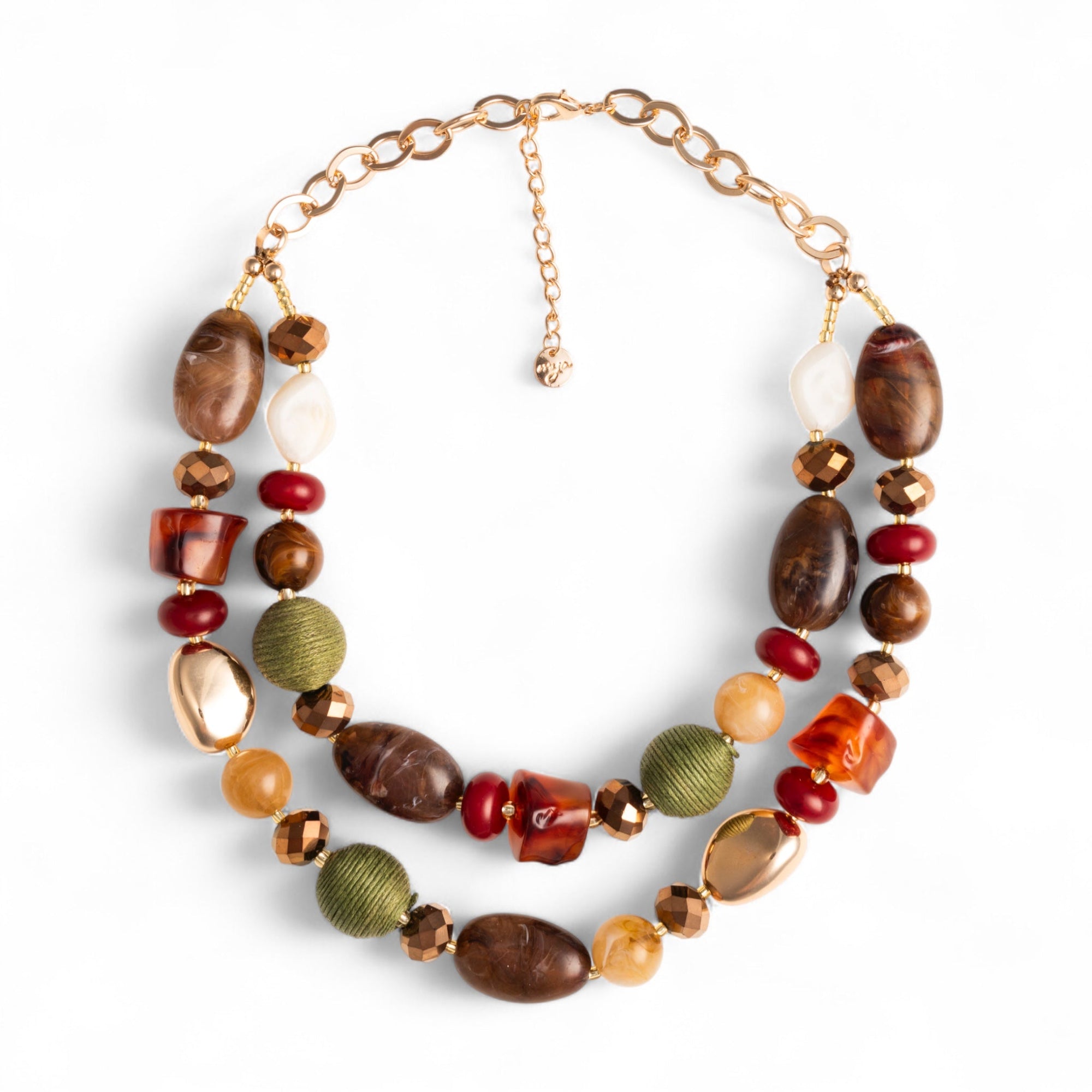 Collana a catena a due fili con pietre in acrilico e vetro multicolore - Mya Accessories