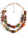 Collana a catena a due fili con pietre in acrilico e vetro multicolore - Mya Accessories