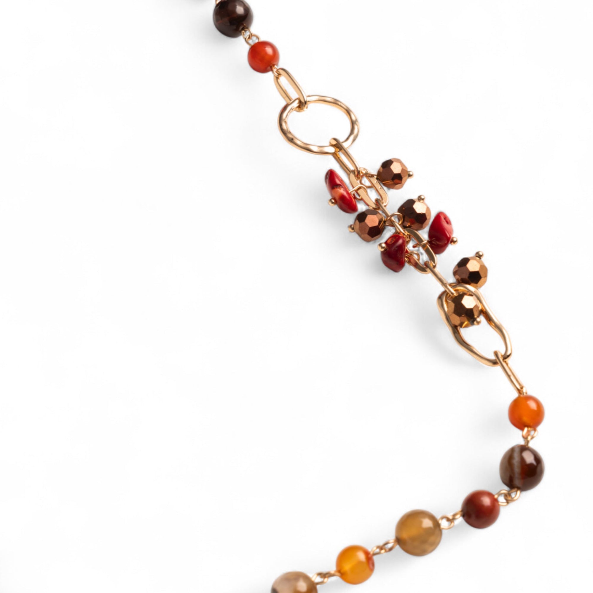 Collana lunga con pietre semidure beige ed arancio - Mya Accessories